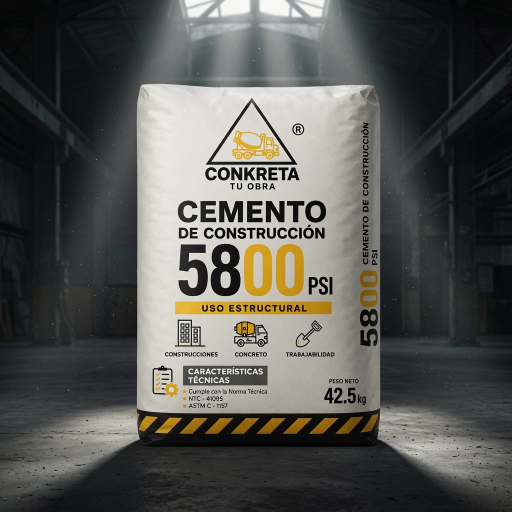 Premium high-strength structural cement 5800 PSI, fine gray powder with superior quality.