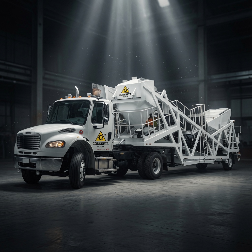 Mobile concrete batching plant, easy to transport and install on site.