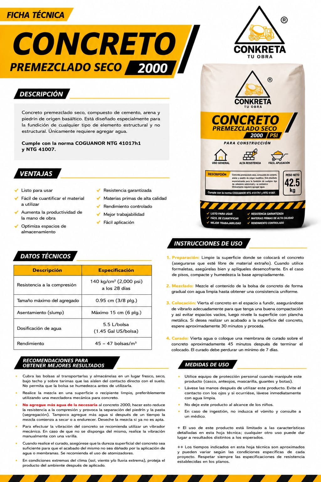 Ficha técnica Concreto Premezclado Seco 2000 PSI