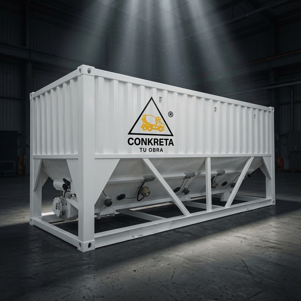 Horizontal cement storage silo, compact design for reduced spaces.